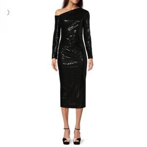 REISS
Jodie Sequin One Shoulder Midi Sheath Dress black size 10